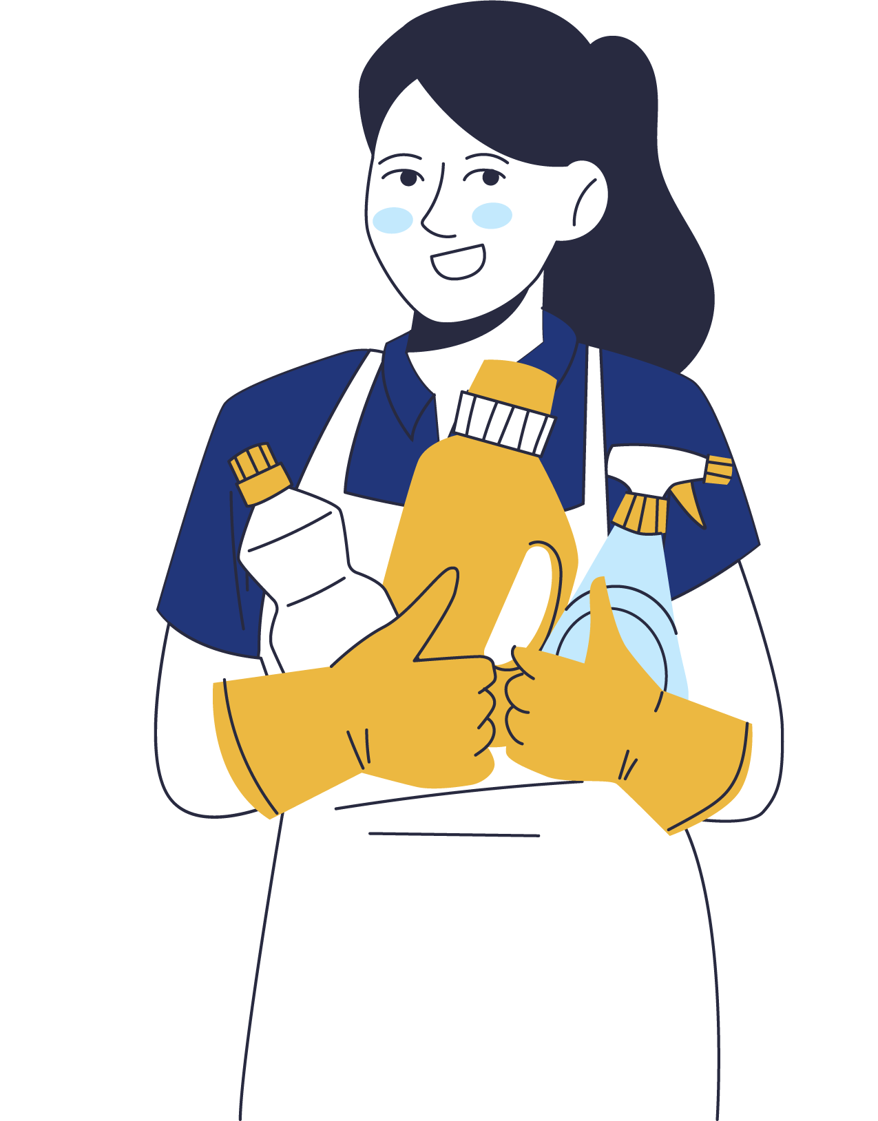 Ragazza con in mano prodotti per pulire